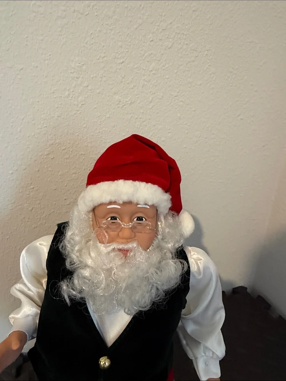 Holiday Santa Doll in Red Hat, Red Pants and Green Vest